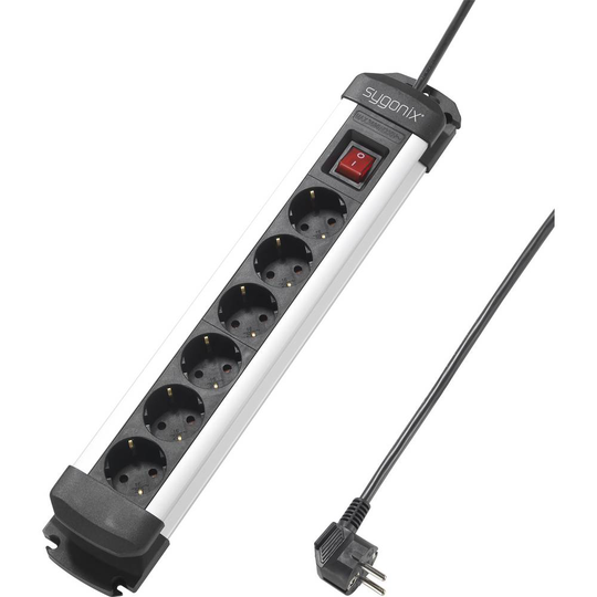 Sygonix SY-4538260 Förgreningsdosa med brytare Svart, Silver Skyddskontakt