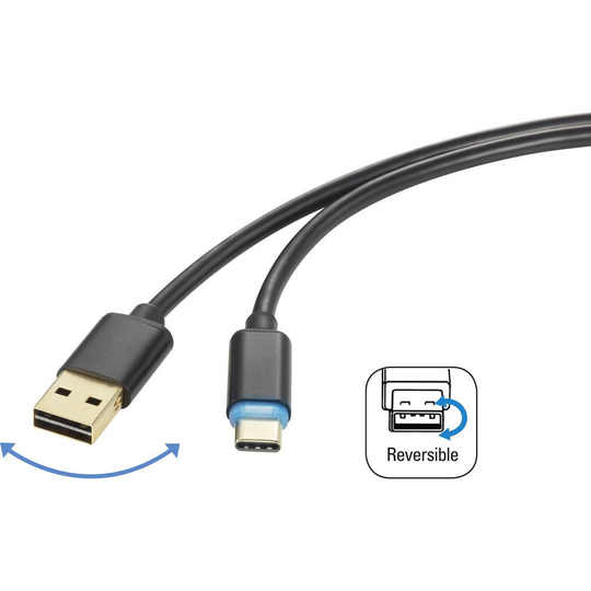 Renkforce RF-4758090 [1x USB 2.0 A hane - 1x USB-C® hane] 1.50 m Svart Tillämplig kontakt på båda sidor