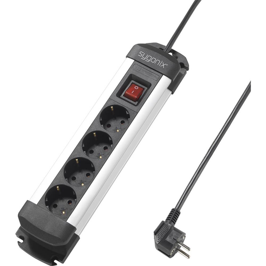 Sygonix SY-4538264 Förgreningsdosa med brytare 4x Svart, Silver Skyddskontakt
