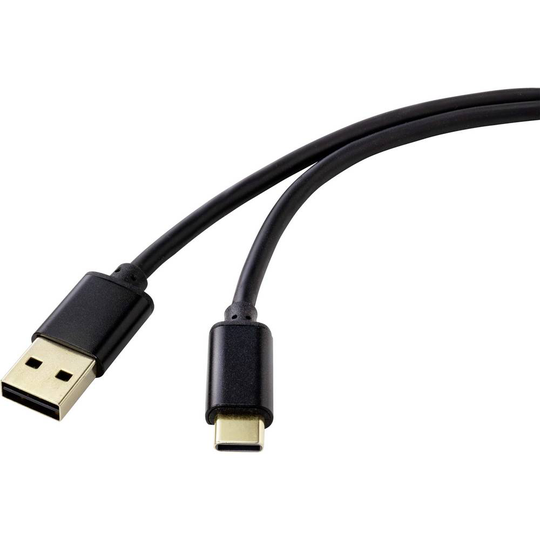Renkforce RF-4547680 Mobiltelefon, Laptop [1x USB 2.0 A hane - 1x USB-C® hane] 3.00 m Svart Tillämplig kontakt på båda sidor