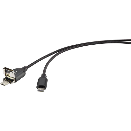 Renkforce RF-4489587 USB 2.0 [1x USB 2.0 A hane, USB 2.0 Micro-B hane - 1x USB 2.0 Micro-B hane] 1.00 m Svart OTG, guldpläterad kontakt