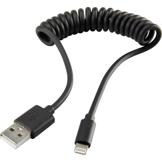 Renkforce RF-4087422 Anslutningskabel [1x USB 2.0 A hane - 1x Apple Lightning hane] 95.00 cm Svart Spiralkabel