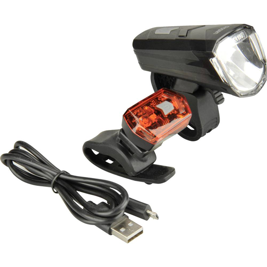FISCHER FAHRRAD Cykelbelysning-set 85344 LED Uppladdningsbara batteri Svart