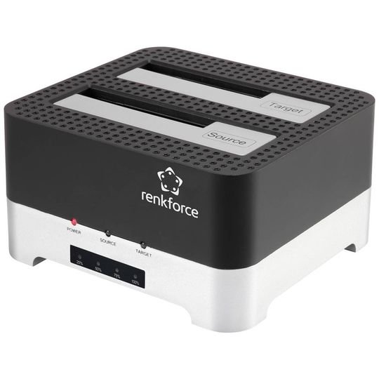 Renkforce RF-DOCKING-02 SATA USB 3.2 Gen 1 (USB 3.0) HDD-kloningsstation med kloningsfunktion