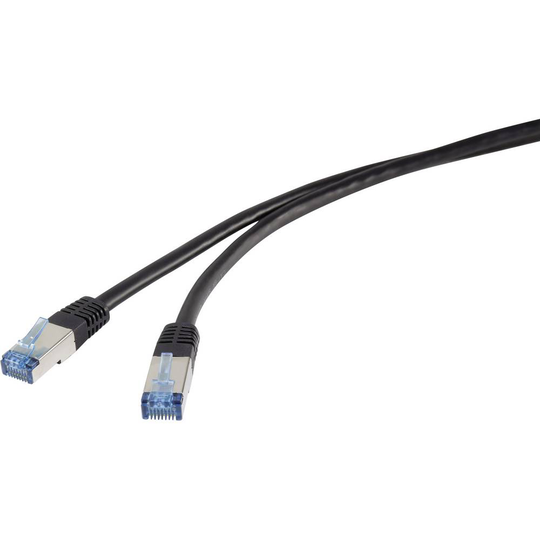 Renkforce RF-4534779 RJ45 Nätverk Anslutningskabel CAT 6A S/FTP 2.00 m Svart olje- och rivbeständighet, Flamskyddsmedel, guldpläterad kontakt