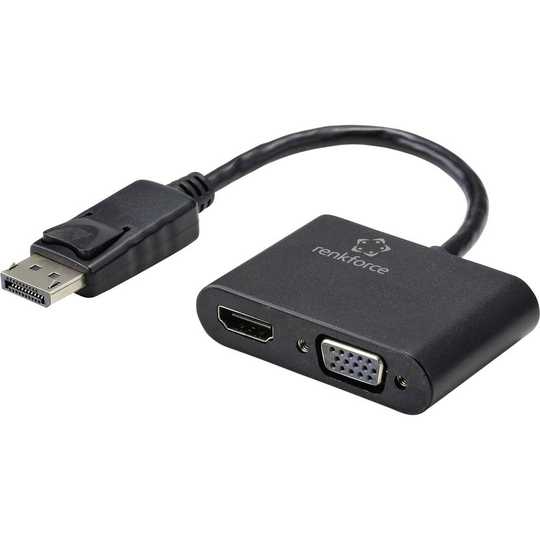 Renkforce DisplayPort / HDMI / VGA Adapter [1x DisplayPort hane - 1x HDMI hona, VGA hona] Svart