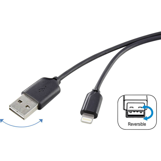 Renkforce N/A N/A [1x USB 2.0 A hane - 1x Apple Lightning hane] 1.00 m Svart