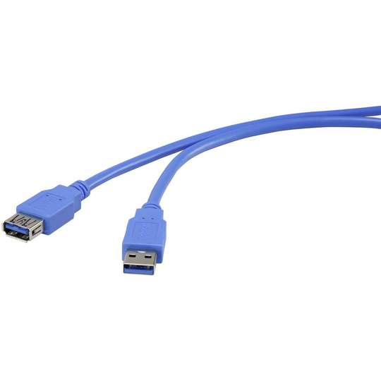 Renkforce RF-4262124 USB 3.0 Förlängningskabel [1x USB 3.2 Gen 1 A hane (USB 3.0) - 1x USB 3.2 Gen 1 A hona (USB 3.0)] 1.00 m Blå guldpläterad kontakt