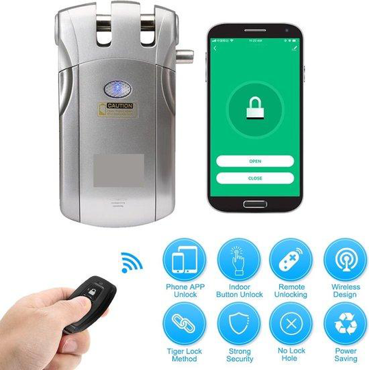 Smart dörrlås Slim Lock | Anti-stöld med fingeravtryck, fjärrkontroll eller app