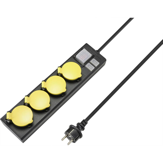 Sygonix RF-4737806 Förgreningsdosa med brytare Svart, Gul Skyddskontakt