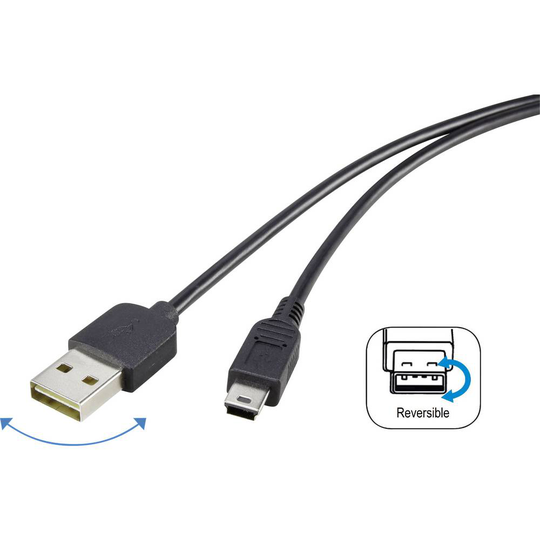 Renkforce RF-4096107 USB 2.0 [1x USB 2.0 A hane - 1x USB 2.0 Mini-B hane] 1.80 m Svart Tillämplig kontakt på båda sidor, guldpläterad kontakt