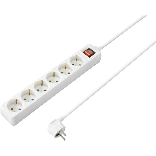 Sygonix SY-4891004 Förgreningsdosa med brytare 6x Vit Skyddskontakt