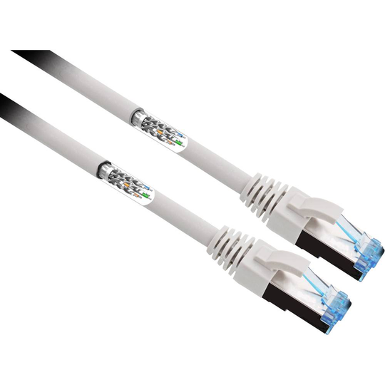 Renkforce RF-4732886 RJ45 Nätverk Anslutningskabel CAT 6A S/FTP 2.00 m Grå Mycket flexibel, guldpläterad kontakt