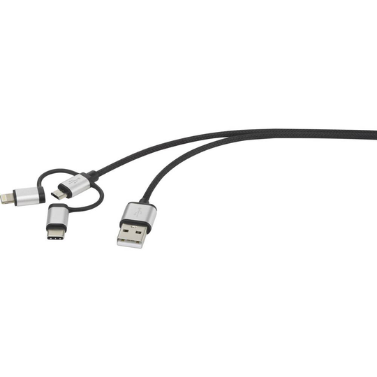Renkforce RF4600467 Apple iPad/iPhone/iPod, USB 2.0 [1x USB 2.0 A hane - 1x USB 2.0 Micro-B hane, Apple Lightning hane, USB-C® hane] 50.00 cm Mörkgrå