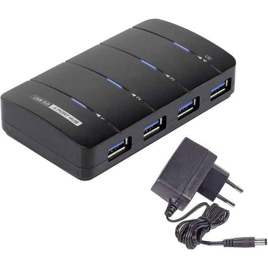 Renkforce Renkforce 4 Port USB-Hub 3.0 med snabb-laddning, med status-LED Svart