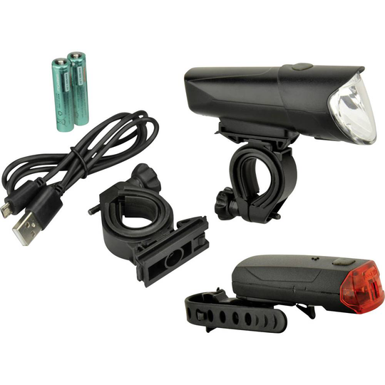 FISCHER FAHRRAD Cykelbelysning-set 85346 LED Uppladdningsbara batteri, batteri Svart
