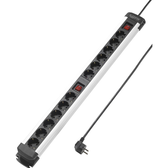 Sygonix SY-4538268 Förgreningsdosa med brytare 12x Svart, Silver Skyddskontakt