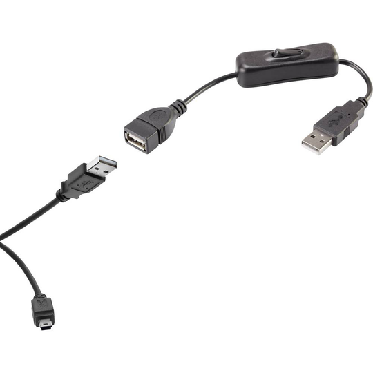 Renkforce RF-3346620 Anslutningskabel [1x USB 2.0 A hane - 1x USB 2.0 Mini-B hane] 40.00 cm Svart inkl. strömbrytare, guldpläterad kontakt