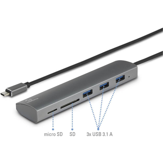 Renkforce 3+2 Port USB-Hub 3.0 SD-kortläsare, Aluminiumhölje Silver