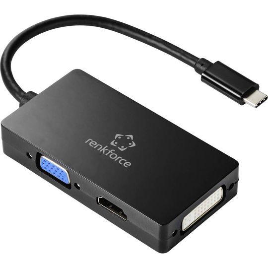 Renkforce USB-C™ / HDMI / DVI / VGA Adapter [1x USB-C® hane - 1x VGA hona, HDMI hona, DVI-hona 24+5 pol] Svart