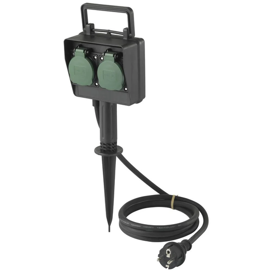 Sygonix SY-5231004 Trädgårdsstickkontakt 2x Svart, Standardgrön (sidenmatt)