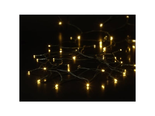 Sygonix SY-4533462 Lyskæder med batterier Juletræ Indvendigt/udvendigt Batteridrevet Antal pærer 100 SMD LED Varmhvid Oplyst Længde: 9.9 m Lysmodus k