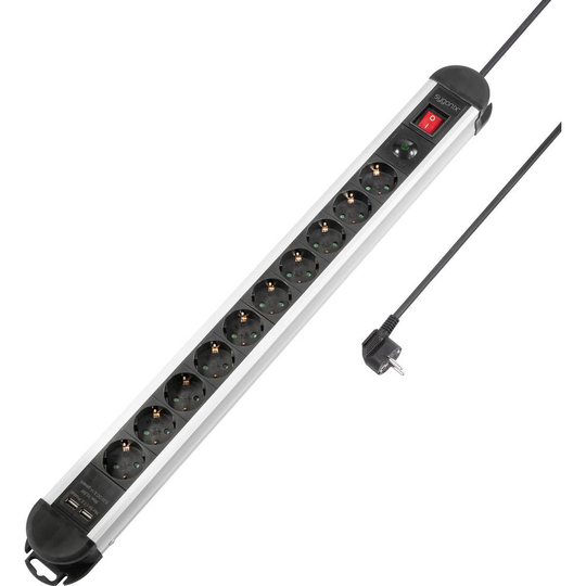 Sygonix SY-4755858 Grenuttag med överspänningsskydd Silver, Svart Skyddskontakt