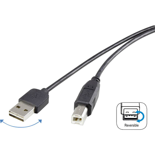 Renkforce RF-4078644 USB 2.0 [1x USB 2.0 A hane - 1x USB 2.0 B hane] 1.80 m Svart Tillämplig kontakt på båda sidor, guldpläterad kontakt