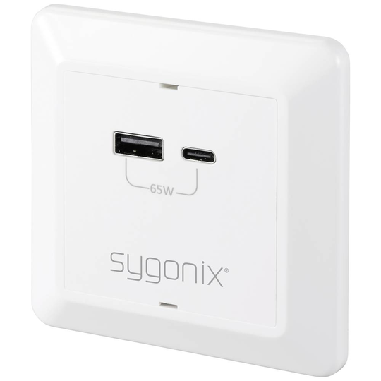 Sygonix SY-5251910 USB-laddningskontakt Överspänningsskydd, med USB-C®, med USB- Laddningsutgång Vit
