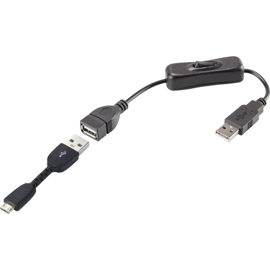 Renkforce RF-3346626 Anslutningskabel [1x USB 2.0 A hane - 1x USB 2.0 Micro-B hane] 25.00 cm Svart inkl. strömbrytare, guldpläterad kontakt