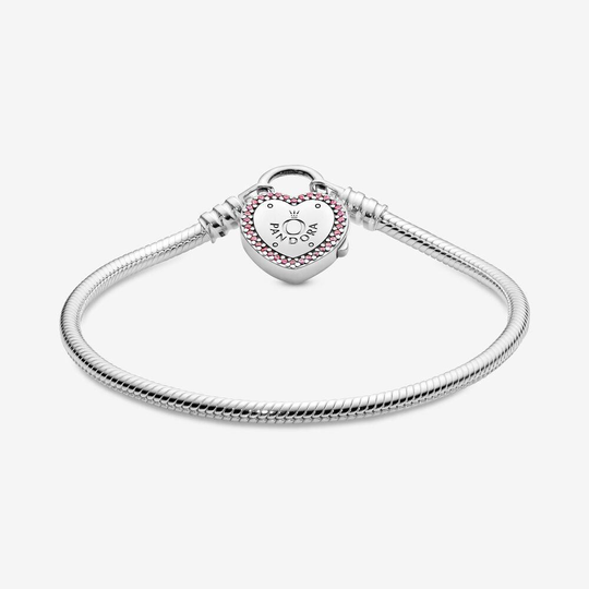 Pandora 596586FPC-17 Moments Heart Hänglås Lås Orm Kedje Armband