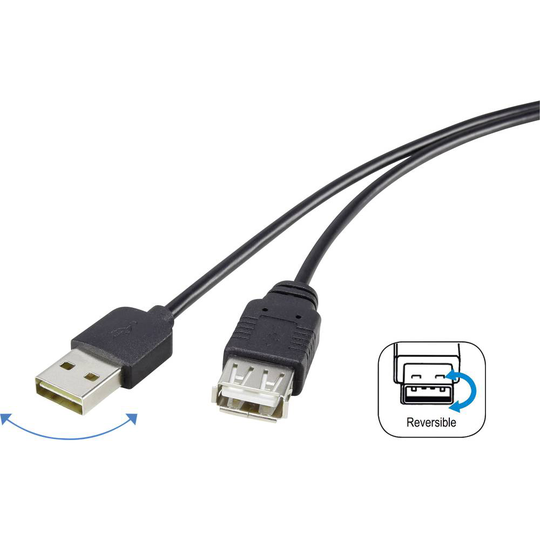 Renkforce RF-4096113 USB 2.0 Förlängningskabel [1x USB 2.0 A hane - 1x USB 2.0 A hona] 1.80 m Svart Tillämplig kontakt på båda sidor, guldpläterad kontakt