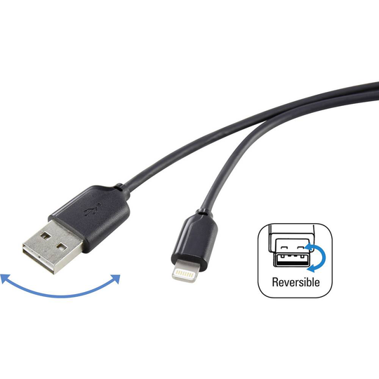 Renkforce RF-4048395 Anslutningskabel [1x USB 2.0 A hane - 1x Apple Lightning hane] 1.00 m Svart Tillämplig kontakt på båda sidor, guldpläterad kontakt