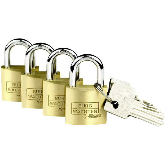 Burg Wächter 4er Set Set Quadro 222 40 SB Hänglås Mässing Nyckel
