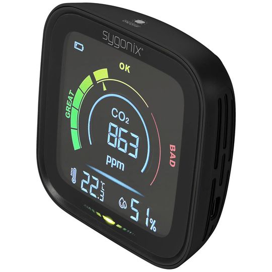 Sygonix Termo-/Hygrometer Med CO2-angivelse Svart