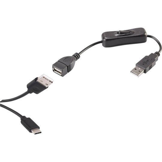 Renkforce RF-3346624 Anslutningskabel [1x USB 2.0 A hane - 1x USB-C® hane] 1.25 m Svart inkl. strömbrytare, guldpläterad kontakt