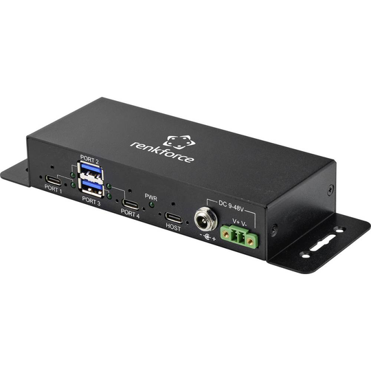 Renkforce RF-4679566 2+2 Port USB 3.0-hubb Metallhölje, väggfäste Svart