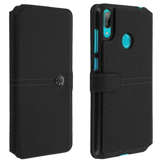 Huawei Y7 2019 Flip Cover Korthållare Textured Effect Façonnable Black