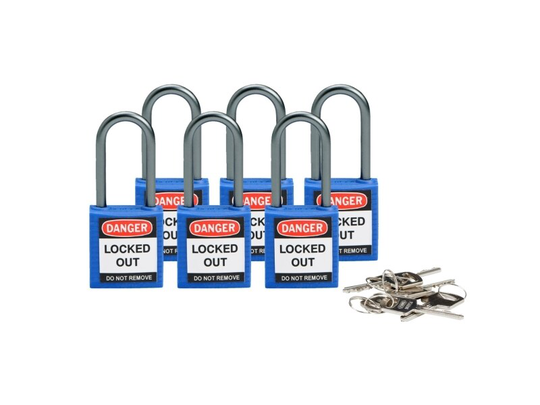 Brady 814124, Konventionellt hänglås, Kombinationslås och nyckellås, Lika låsning, Blå, Gjuten aluminium, U-format