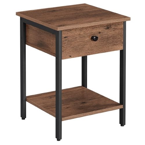 Nancy Glendale Industrial Nattduksbord - Sidobord - Säng - 2 hyllplan - Brun / Svart / Greige - Metal - 40 x 40 x 55 cm