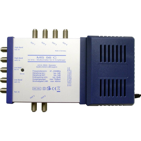 Renkforce MS56C SAT multiswitch Input (SAT): 5 (4 satellit / 1 markbunden) Antal mottagare: 6 Quad LNB-kompatibel