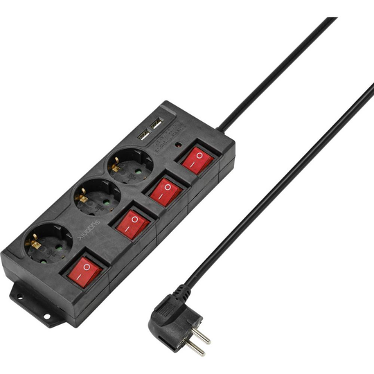 Sygonix RF-4737788 Förgreningsdosa med brytare Svart Skyddskontakt