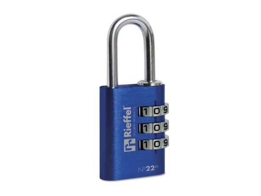 Rieffel 22/30 SB, Konventionellt hänglås, Kombinationslås, Blå, Rostfritt stål, Gjuten aluminium, Stål, U-format