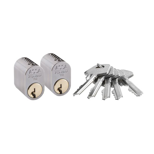 ASSA 1301 Låscylinder lika låsning, GDS, 2-pack Förnicklad