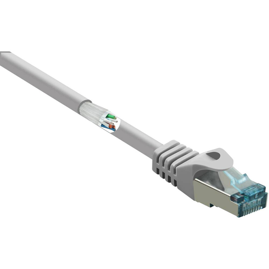 Renkforce RF-5047510 RJ45 Nätverk Anslutningskabel CAT 6A S/FTP 0.25 m Grå med låsskydd, Flamskyddsmedel