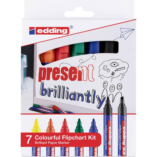 Edding 4-3033-7 Blädderblockmarker Colourful 1.5 - 3 mm Svart, Gul, Orange, Röd, Grön, Blå 1 set