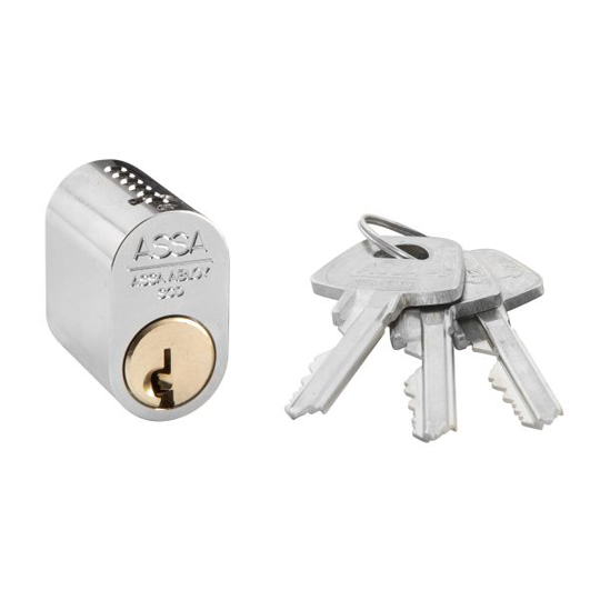 ASSA 1301 Låscylinder med 3 nycklar, oval Förnicklad