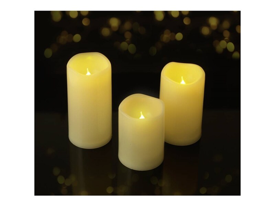 Sygonix SY-4531612 LED-Kerze Sæt med 3 stk. Elfenben Varmhvid (Ø x H) 7.5 cm x 15 cm Timer