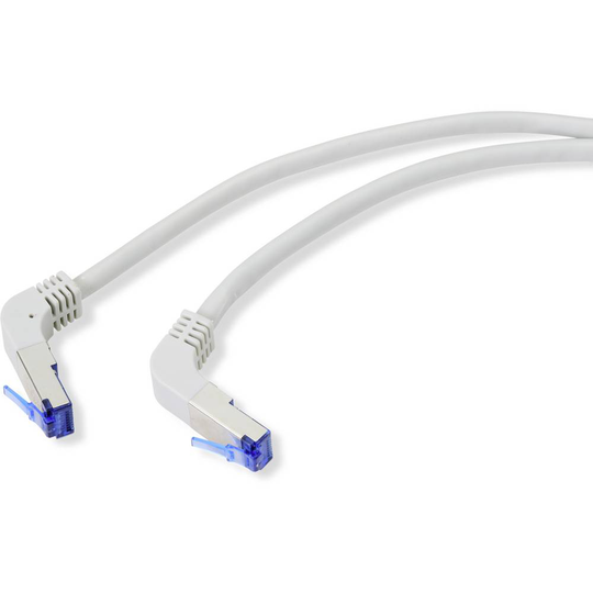Renkforce RF-4892468 RJ45 RJ45 Anslutningskabel CAT 6A S/FTP 0.15 m Grå (RAL 7035) 90° nedåtvinklad