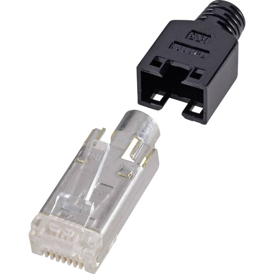 RJ45-kontaktdon, skärmad CAT5e Kontakt hane rak Poler: 8P8C H9540.4-10 Svart Renkforce H9540.4-10 10 st